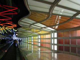 [glowing neon at O'Hare Airport in Chicago]